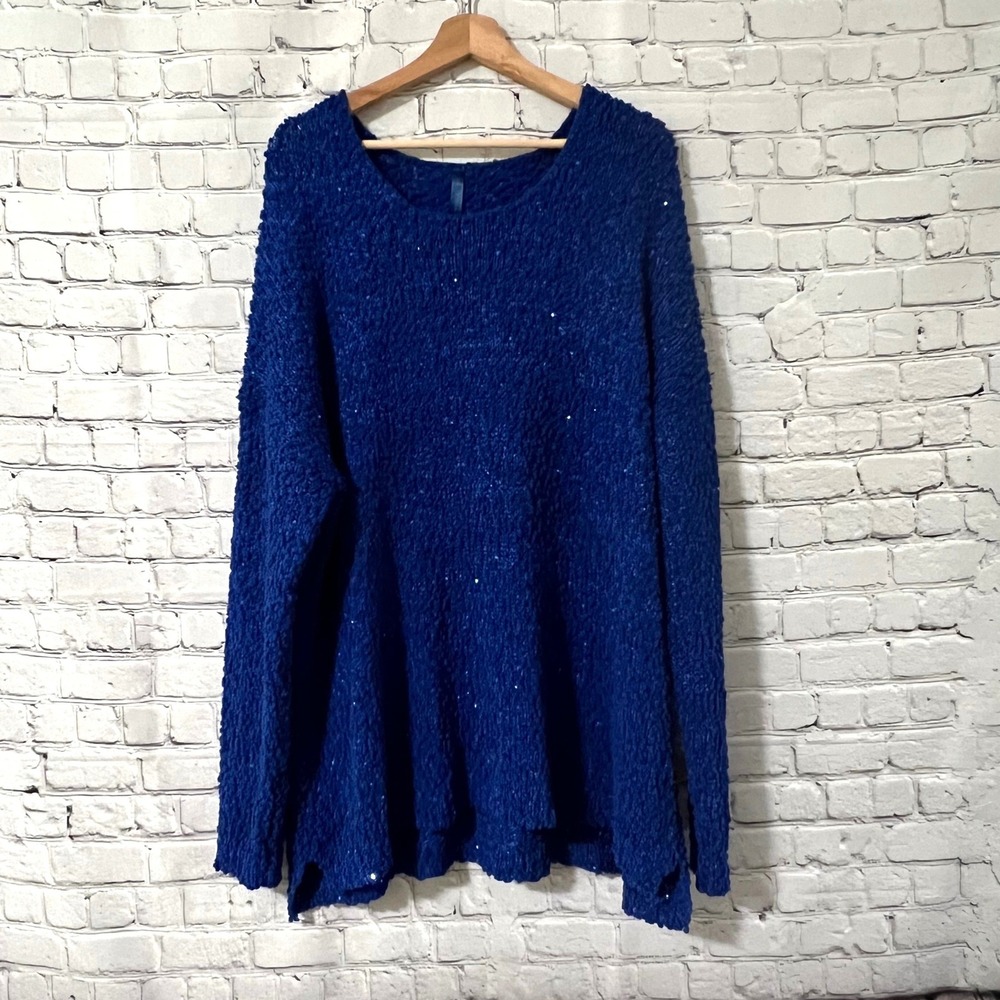 Falls Creek Women's 3XL Royal Blue Chunky Knit Sequin Long Sleeve Career Sweater